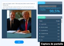 Captura de pantalla con imagen analizada en Hive Moderation, con traducción automática.