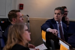 NBC News White House correspondent Peter Alexander, second from right, attends a coronavirus task force briefing at the White House, March 20, 2020.