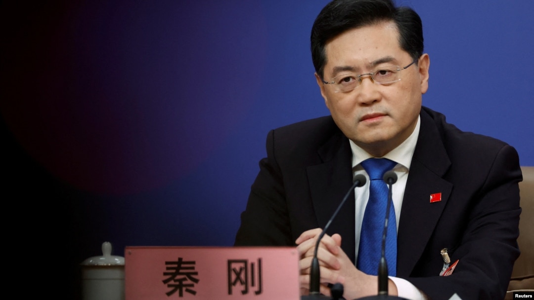Chinese Foreign Minister Qin Gang at a news conference in Beijing