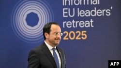 Cyprus' President Nikos Christodoulides arrives for the round-table meeting at the informal EU leaders retreat at the Palais dEgmont in Brussels on Feb. 3, 2025.