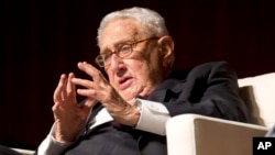 FILE - Former Secretary of State and former National Security Adviser Henry Kissinger speaks in Austin, Texas, April 26, 2016.