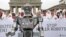People take part in a 'Stop killer robots' campaign at Brandenburg gate in Berlin, Germany, March 21, 2019. 