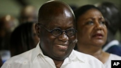 Ghana President elect Nana Akufo-Addo, of the New Patriotic Party, smiles on being declared the winner of the presidential election in Accra, Ghana, Dec. 9, 2016. 