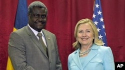 Secretary of State Hillary Rodham Clinton meets with Chad's Foreign Minister Moussa Faki at the Mulungushi International Conference Center in Lusaka, Zambia, June 10, 2011