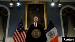 On Aug. 2, 2019, NYC Mayor Bill de Blasio speaks to the news media after a disciplinary judge recommended the firing of officer Daniel Pantaleo, who used a fatal chokehold on unarmed black man Eric Garner during an arrest in 2014.