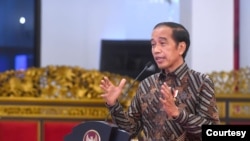 Presiden Jokowi dalam acara peresmian pembukaan "The 10th Indonesia Ebtke Conex 2021" di Istana Negara, Jakarta, Senin, 22 November 2021. (Biro Setpres )