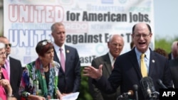 U.S. Rep. Brad Sherman of California and fellow Democratic members of Congress hold a news conference to voice their opposition to the Trans-Pacific Partnership trade deal and fast-track trade authority for the president at the U.S. Capitol in Washington,