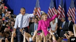 노스캐롤라이나 지원유세에 등장한 오바마 대통령과 클린턴 후보