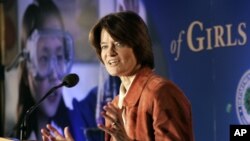 Former Astronaut Sally Ride speaks at the First National Summit on the Advancement of Girls in Math and Science in Washington Monday, May 15, 2006. 