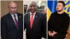 Presidentes da Rússia, África do Sul e Ucránia (esquerda à direita)