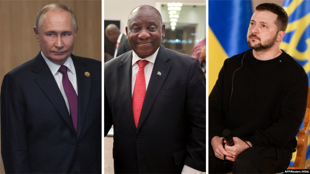 Presidentes da Rússia, África do Sul e Ucránia (esquerda à direita)