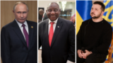 Presidentes da Rússia, África do Sul e Ucránia (esquerda à direita)