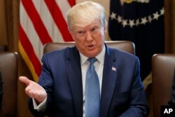 President Donald Trump speaks during a Cabinet meeting in the Cabinet Room of the White House, July 16, 2019.
