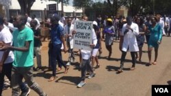 Striking doctors protesting in the capital, Harare, October 7, 2019