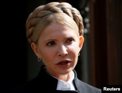 Ukrainian opposition leader Yulia Tymoshenko speaks during a press conference in Lviv, Ukraine, Sept. 11, 2017.