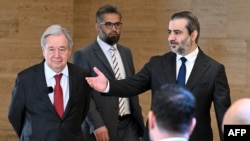 آنتونیو گوترش، دبیرکل سازمان ملل متحد (چپ)، همراه با اسعد الشیبانی، وزیر امور خارجه سوریه (شنبه سوم مرداد)