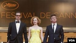 Los actores Brad Pitt, Jessica Chastain y Sean Penn en el 64º Festival Internacional de Cannes que acaba de concluir.