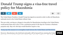 U medijima se pojavila lažna vest da je predsednik Tramp ukinuo putne vize Makedoncima.