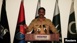 Maj. Gen. Asif Ghafoor, director general of Inter Services Public Relations, holds a news conference in Rawalpindi, Pakistan, April 17, 2017. 