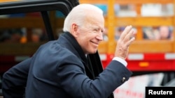 Former U.S. Vice President Joe Biden, a potential 2020 Democratic presidential candidate, arrives at a rally with striking workers in Boston, April 18, 2019.