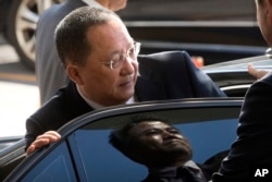 FILE - North Korean Foreign Minister Ri Yong Ho gets into a car at Beijing Capital International Airport in Beijing, Sept. 19, 2017. In New York the next day, Ri described as "the sound of a dog barking" U.S President Donald Trump's threat to destroy his country.