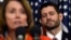 House Speaker Paul Ryan of Wis. listens as House Minority Leader Nancy Pelosi of Calif. speaks on Capitol Hill in Washington, Dec. 9, 2015, before Ryan signed legislation that changes how the nation's public schools are evaluated, rewriting the landmark No Child Left Behind education law of 2002.