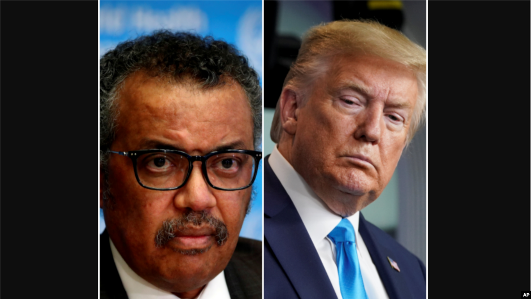 Ifoto ya Perezida w'Amerika Donald Trump n'umuyobozi mukuru wa OMS Tedros 
