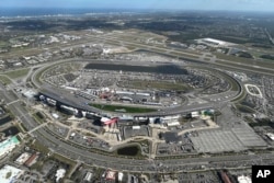 A view of Daytona International Speedway in Daytona Beach, Florida, from the Goodyear Blimp, Feb. 12, 2025.