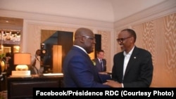 Le Président Félix Tshisekedi de la RDC (G) et son homologue rwandais Paul Kagame, à New York, le 23 septembre 2019. (Facebook/Présidence RDC)