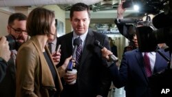 House Intelligence Committee Chairman Representative Devin Nunes is pursued by reporters on Capitol Hill in Washington, March 28, 2017.