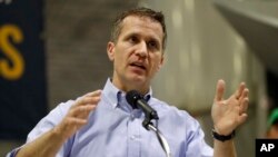 FILE - Missouri Gov. Eric Greitens speaks in Palmyra, Mo., Jan. 29, 2018. 