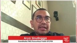 Koordinator PMO Komunikasi Publik KPC PEN Arya Sinulingga dalam telekonferensi pers di Jakarta, Selasa, 23 Februari 2021. (Foto:VOA)