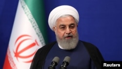 Iranian President Hassan Rouhani speaks during a meeting with a group of Iranian athletes, in Tehran, June 1, 2019.
