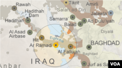 Areas of IS influence around Ramadi, Iraq