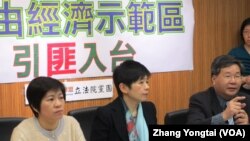 台湾在野的台联党立法院党团就中国投资问题召开记者会(美国之音张永泰拍摄)