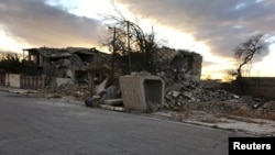 Destroyed buildings are seen in the city of Sinjar, Iraq, Nov. 24, 2017. This week, Turkish jets targeted a convoy of militants in the town, killing several militants.