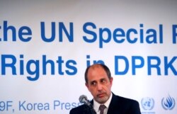 FILE - Special Rapporteur on the situation of human rights in North Korea Tomas Quintana listens to a reporter's question during a news conference in Seoul, South Korea, Dec. 14, 2017.