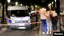 Police secures the area after seven people were wounded in knife attack downtown Paris, France, Sept. 10, 2018.