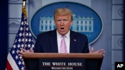 President Donald Trump speaks during a coronavirus task force briefing at the White House, Friday, April 10, 2020, in Washington.