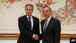 U.S. Secretary of State Antony Blinken and Chinese Foreign Minister Wang Yi are pictured Sept. 27, 2024, in New York. The two met on the sidelines of the U.N. General Assembly.