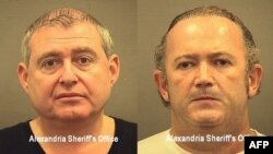 FILE - Lev Parnas, left, and Igor Fruman are shown in booking photos courtesy of the Alexandria Sheriff's Office in Virginia, released Oct. 10, 2019. 