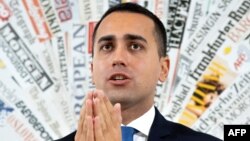 Italy Deputy Prime Minister and Labour, Industry Minister Luigi Di Maio gestures during a press conference, Nov. 9, 2018, in Rome. 
