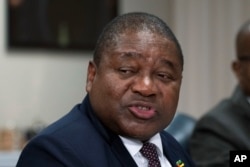 FILE - Mozambique's President Filipe Nyusi speaks during a meeting with Secretary of Defense Lloyd Austin at the Pentagon, Friday, Sept. 22, 2023, in Washington.