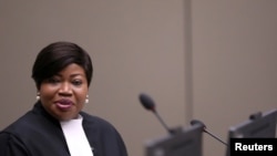 FILE - Fatou Bensouda, the chief prosecutor of the International Criminal Court, is seen in a courtroom of the ICC in The Hague, Netherlands, July 8, 2019.