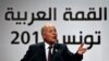 FILE - Arab League Secretary-General, Ahmed Aboul Gheit, speaks during a joint press conference with Tunisian Foreign Minister Khemaies Jhinaoui, at the end of the Arab Summit, in Tunis, Tunisia, March 31, 2019. 