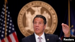 FILE - New York Governor Andrew Cuomo speaks during a daily briefing amid the coronavirus pandemic, in Manhattan, New York City, July 13, 2020.