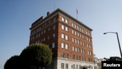 The entrance to the building of the Consulate General of Russia is shown in San Francisco, California, US., Aug. 31, 2017. 