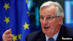 European Union Chief Brexit Negotiator Michel Barnier addresses the European Parliament Foreign Affairs Committee in Brussels, Belgium, April 2, 2019. 