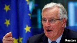 Ketua perunding Uni Eropa Michel Barnier di Brussels, Belgia, 2 April 2019.