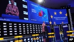 Calon presiden Komisi Eropa, Margrethe Vestager Denmark, memberikan sambutan di Parlemen Eropa, Brussels, Senin, 27 Mei 2019. 